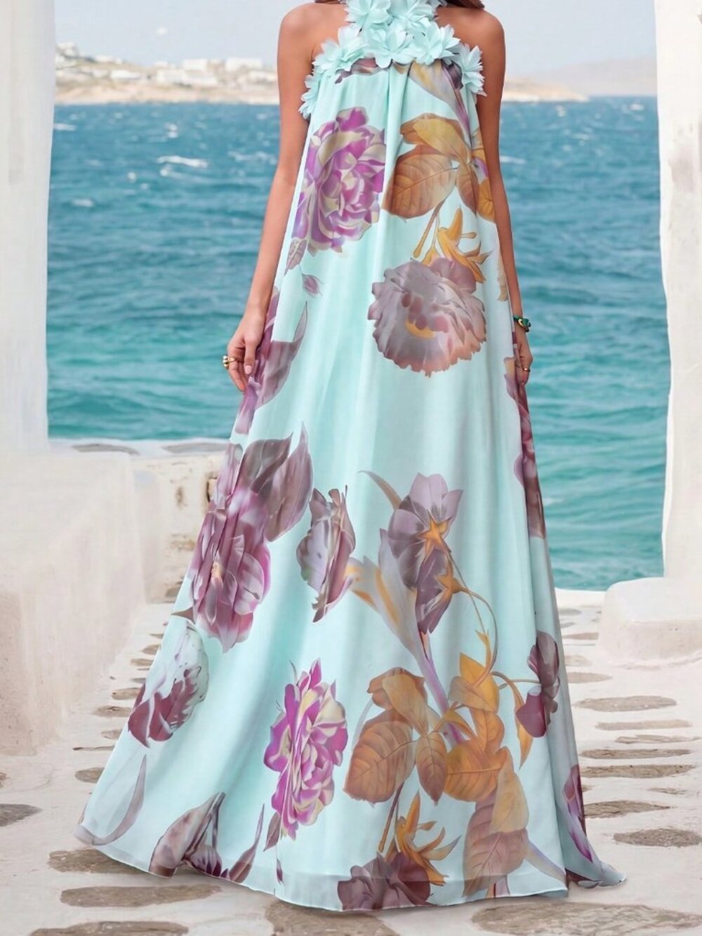 Mint Green Elegant Women's Backless Spaghetti Strap Maxi Dress - Picture 3 of 6